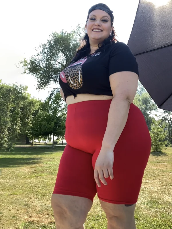 Elany Buttery Soft Plus Size Biker Shorts in Red