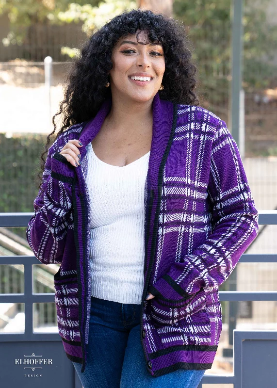 Essential Unisex Shawl Cardigan - Amethyst Tartan