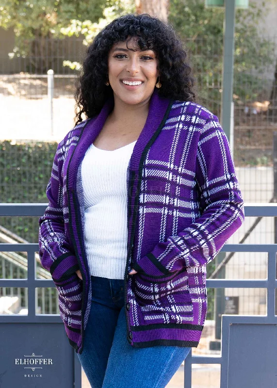 Essential Unisex Shawl Cardigan - Amethyst Tartan