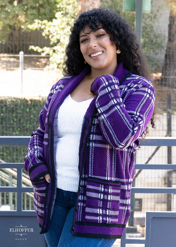 Essential Unisex Shawl Cardigan - Amethyst Tartan