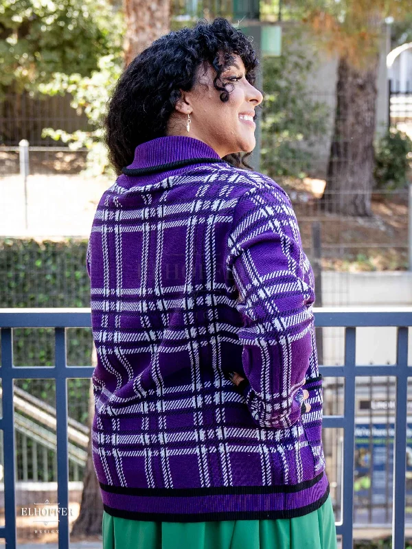 Essential Unisex Shawl Cardigan - Amethyst Tartan