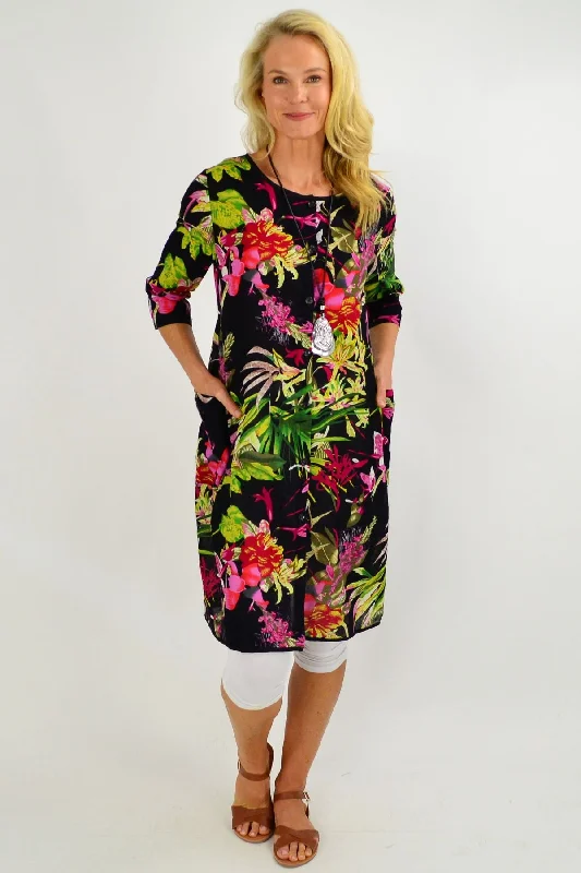 Floral Bouquet Button Up Tunic Dress