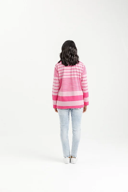 Home Lee Long Sleeve Chris Tee - Irregular Stripe Pink