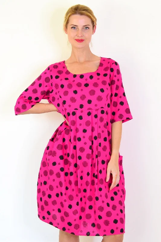 Hot Pink Dots Linen Blend Tunic Dress