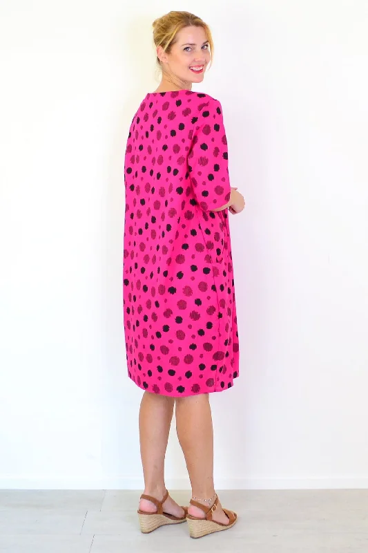 Hot Pink Dots Linen Blend Tunic Dress