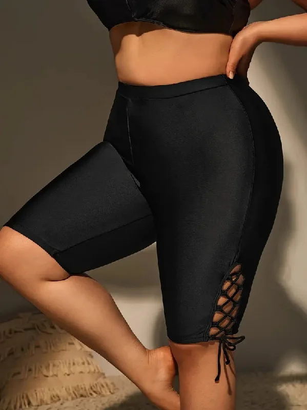 Kendall Plus Size Biker/Swim Shorts in Black