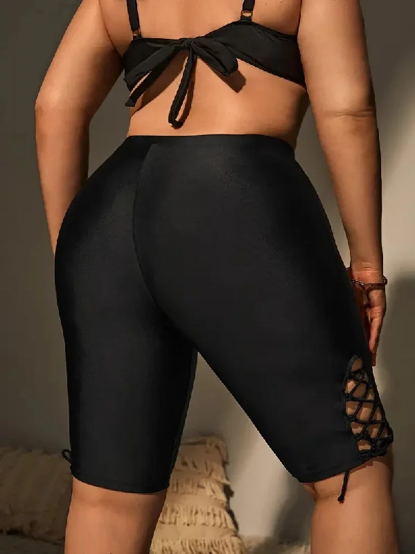 Kendall Plus Size Biker/Swim Shorts in Black