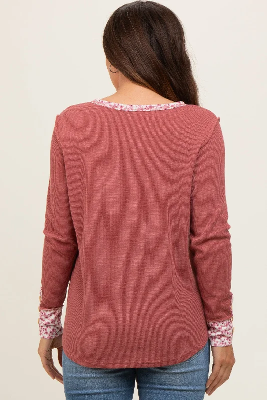 Mauve Floral Accent Maternity Henley Top