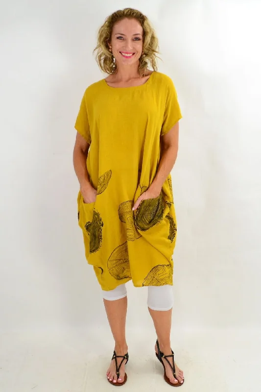 Mustard Short Sleeve Timeless Linen Tunic Dress