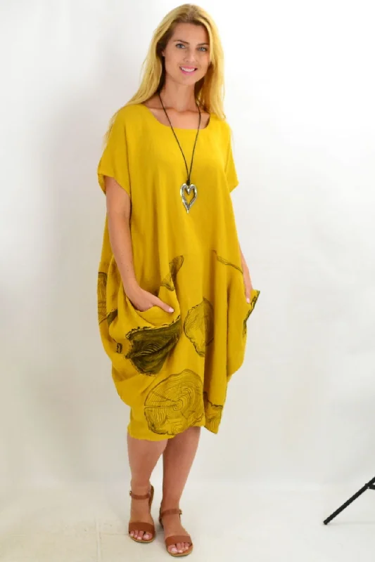 Mustard Short Sleeve Timeless Linen Tunic Dress