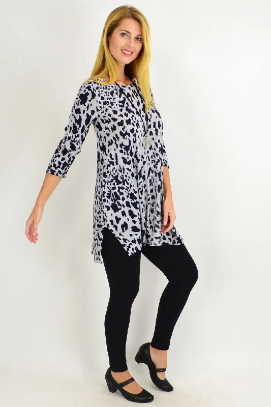 Navy Animal Print Winter Fleece Tunic Top