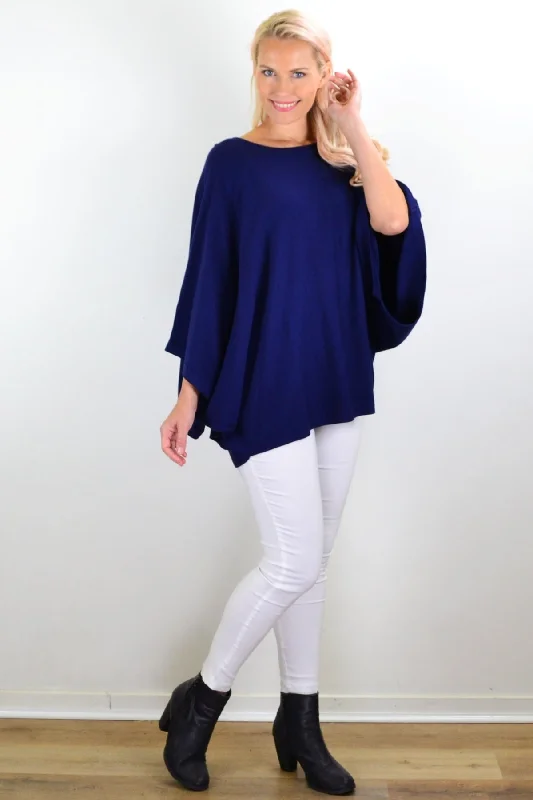 Navy Blue Rounded Tunic Poncho