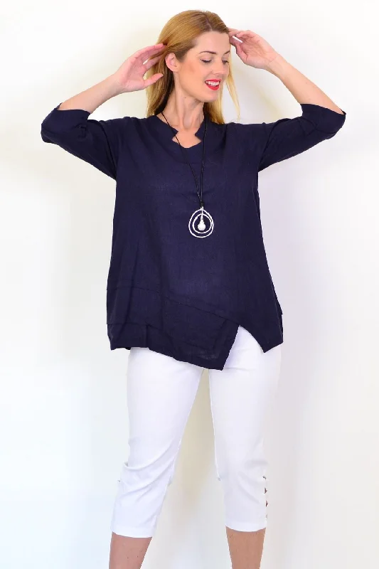 Denim Linen Blend Tunic Top