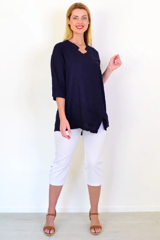 Denim Linen Blend Tunic Top