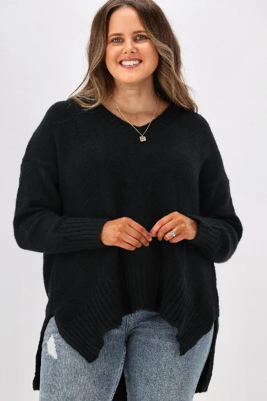 New U Collection Camila V Neck Knit Black