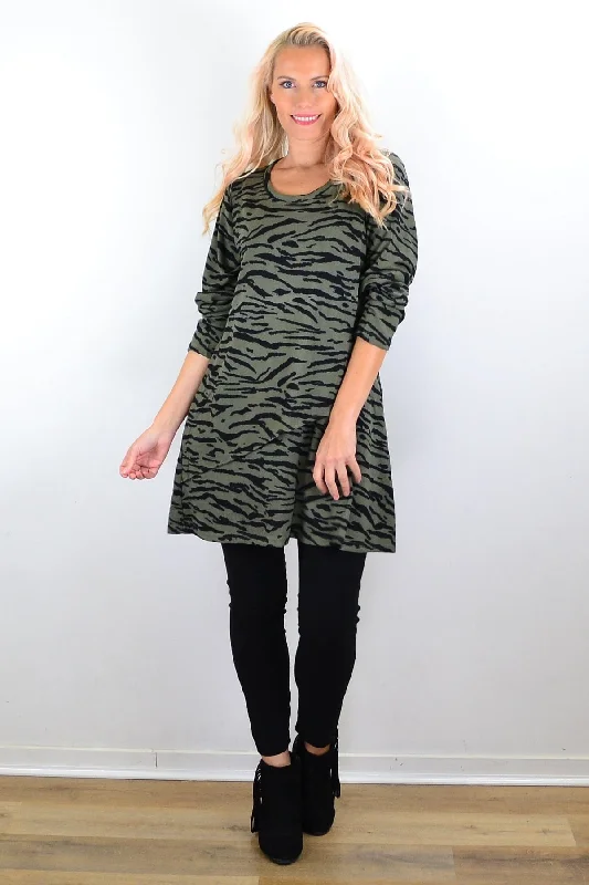 Olive Green Animal Print Tunic Top