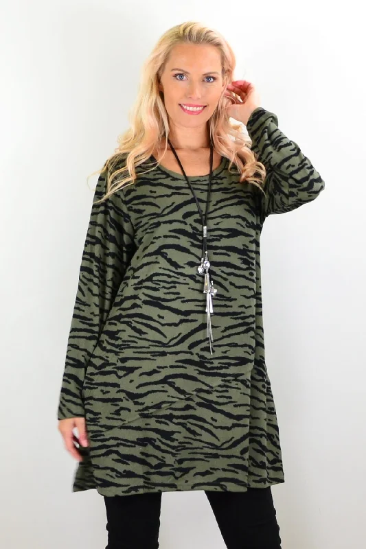 Olive Green Animal Print Tunic Top