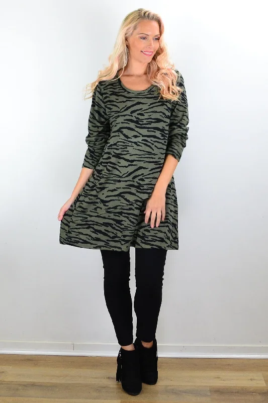 Olive Green Animal Print Tunic Top