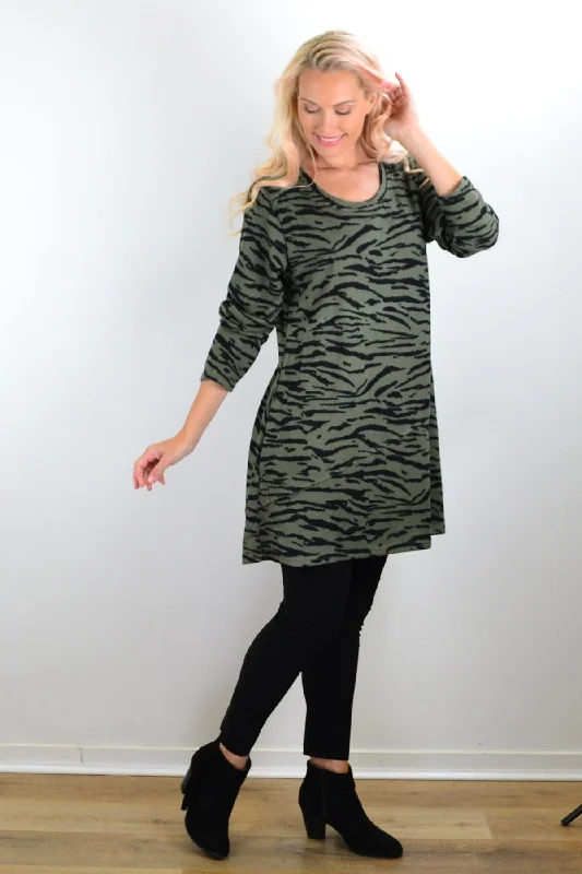 Olive Green Animal Print Tunic Top