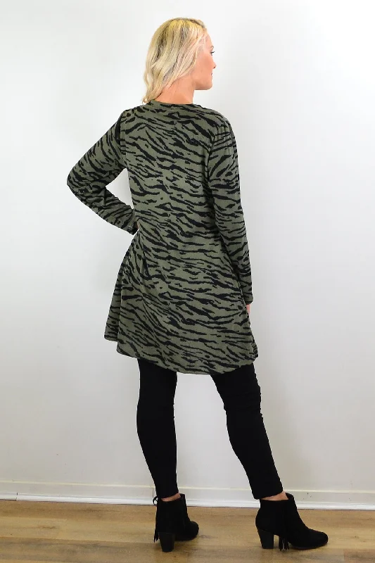 Olive Green Animal Print Tunic Top