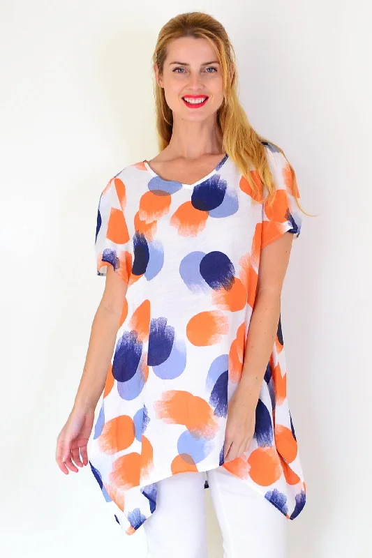 Orange Blue Dots Summer Tunic Top