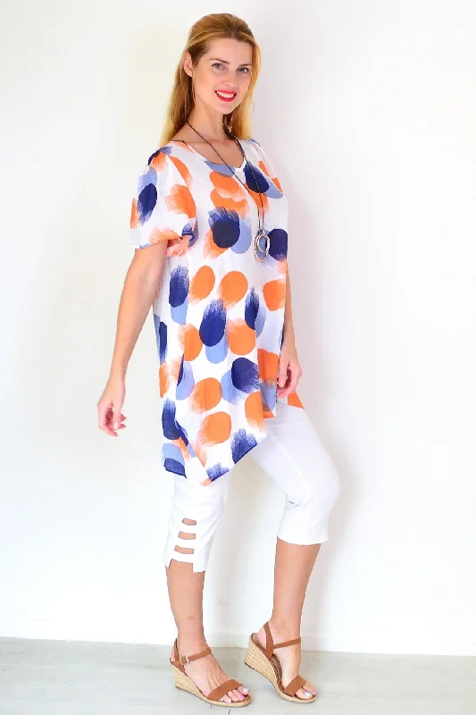 Orange Blue Dots Summer Tunic Top