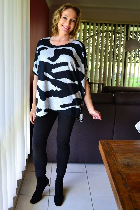 Patch Black Grey Relaxed Fleece Tunic Top