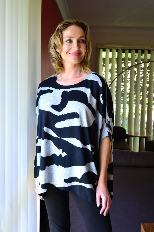 Patch Black Grey Relaxed Fleece Tunic Top