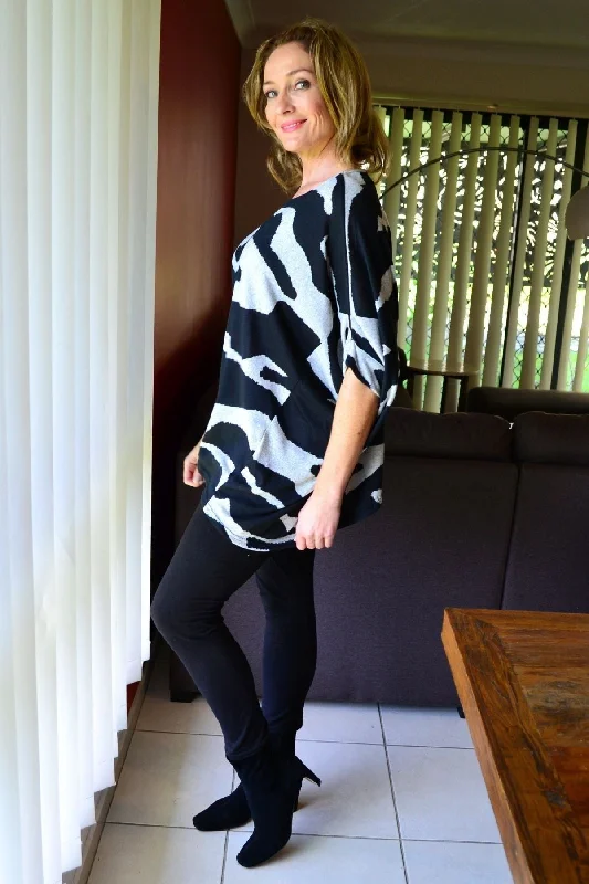 Patch Black Grey Relaxed Fleece Tunic Top