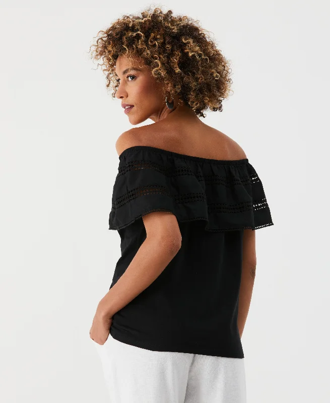 Petite Embroidered Off The Shoulder Top