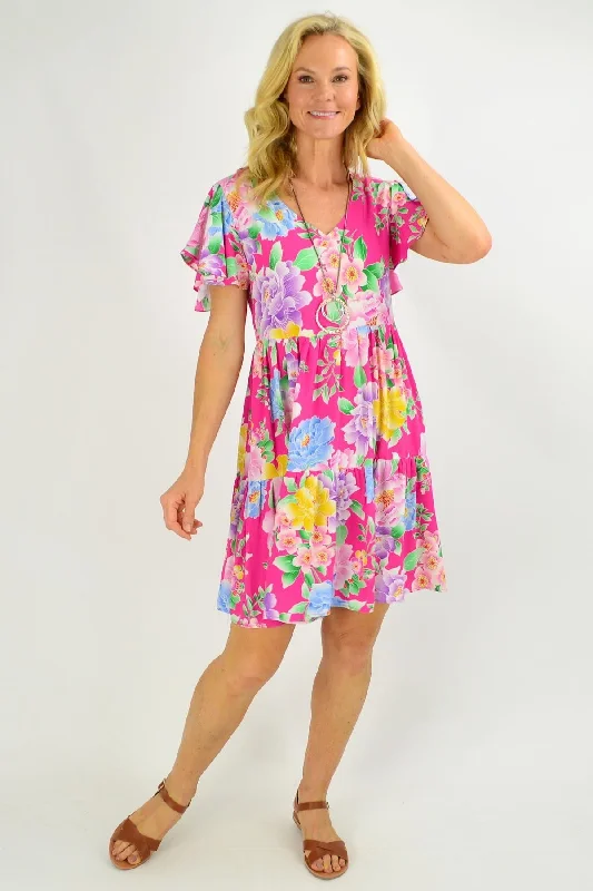 Pink Oriental Flower Garden Tunic Dress