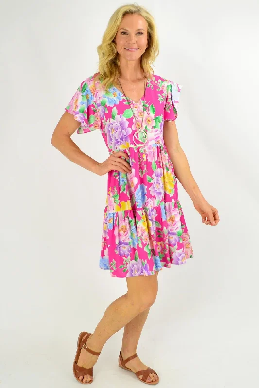 Pink Oriental Flower Garden Tunic Dress