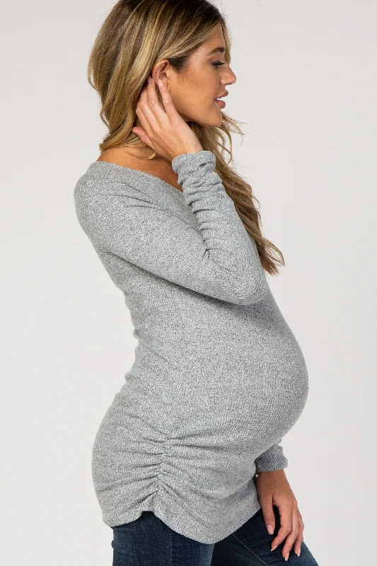 PinkBlush Heather Grey Ribbed Knit Ruched Maternity Top