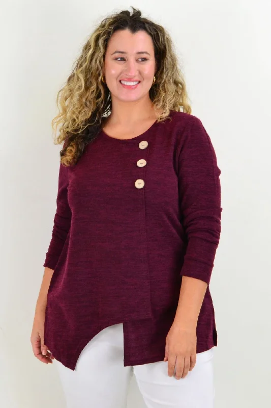 Red Wine 3 Button Fleece Tunic Top