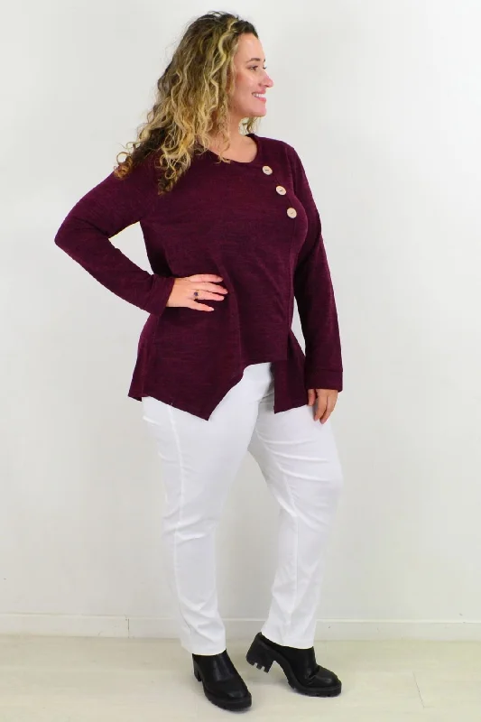 Red Wine 3 Button Fleece Tunic Top