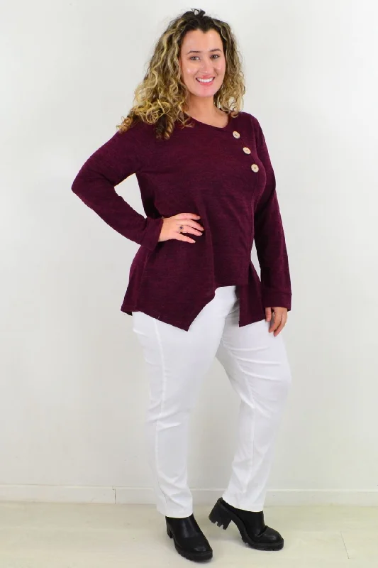 Red Wine 3 Button Fleece Tunic Top