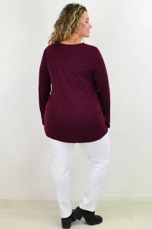 Red Wine 3 Button Fleece Tunic Top