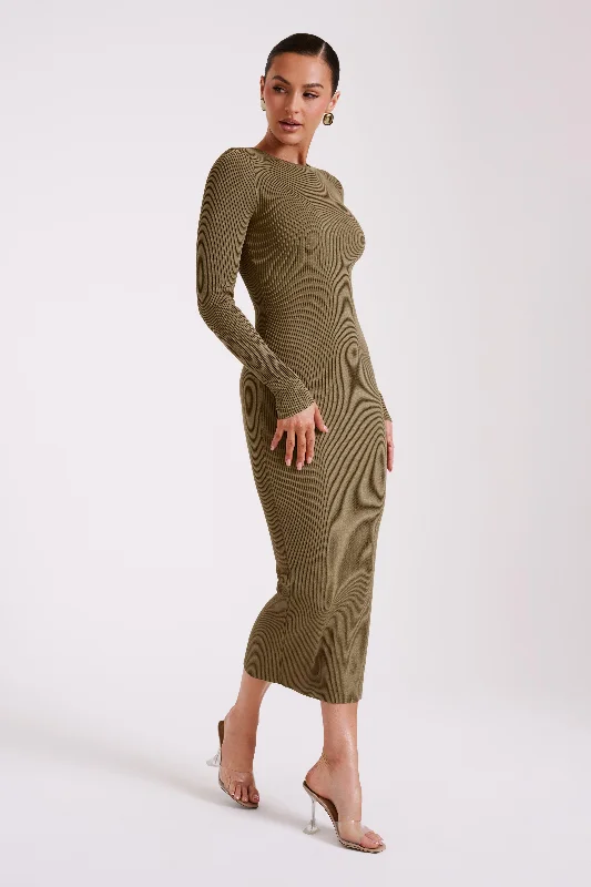 Rowen Long Sleeve Midi Dress - Olive