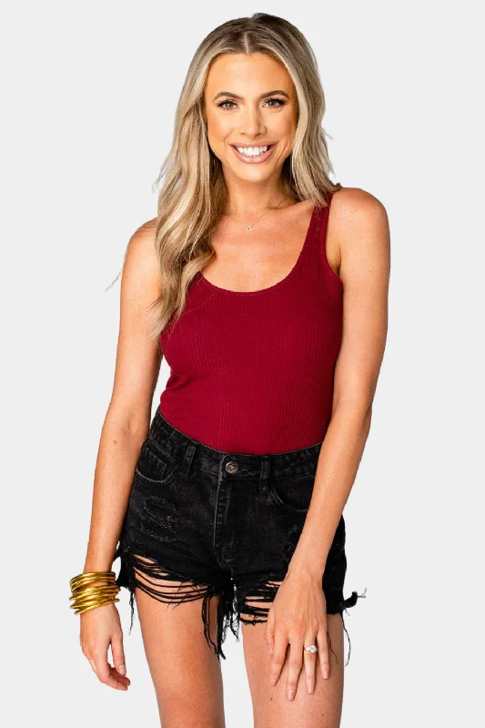 Sammy Scoop Neck Bodysuit - Burgundy