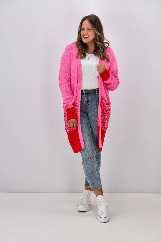 Shine On Label Mathias Animal Print Cardigan Pink Red