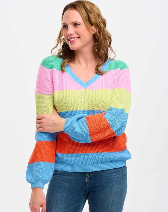 Sugarhill Rashina V-Neck Jumper Bold Stripes Multi