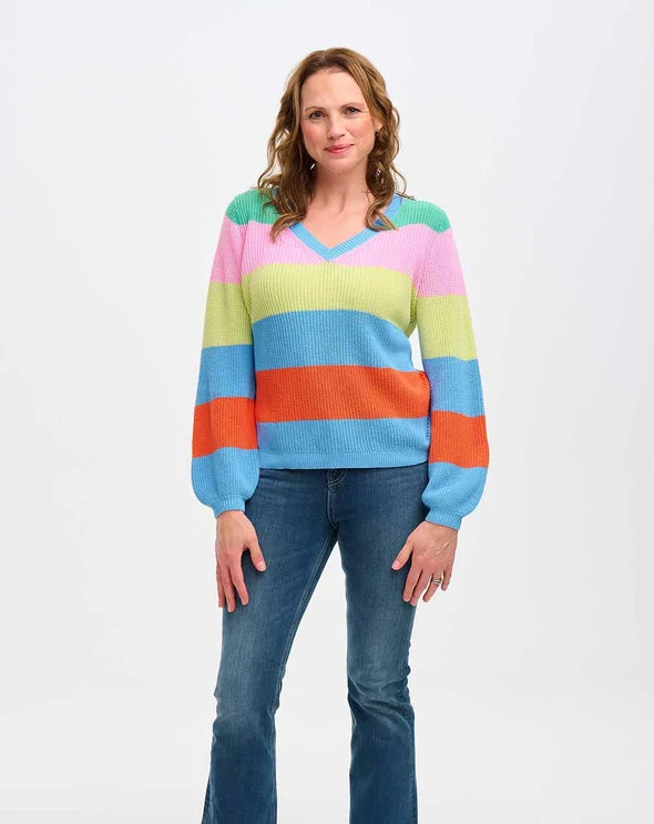 Sugarhill Rashina V-Neck Jumper Bold Stripes Multi