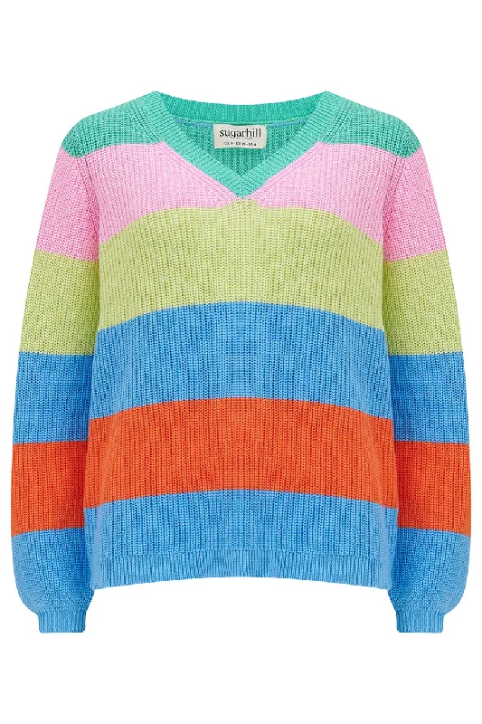 Sugarhill Rashina V-Neck Jumper Bold Stripes Multi