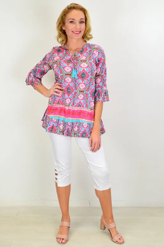 Summer Fun Ruffle Sleeve Tunic Top