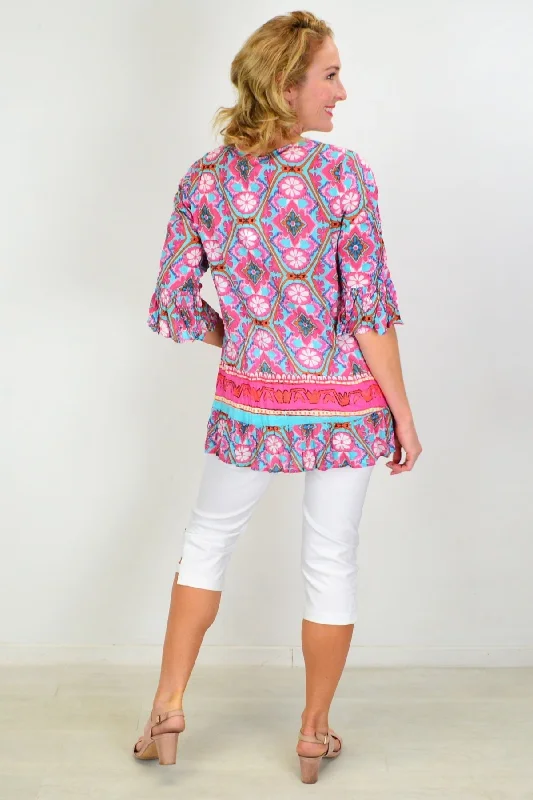 Summer Fun Ruffle Sleeve Tunic Top