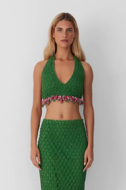 Reis Beaded Macrame Top Emerald