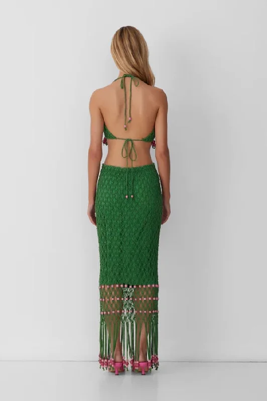 Reis Beaded Macrame Top Emerald