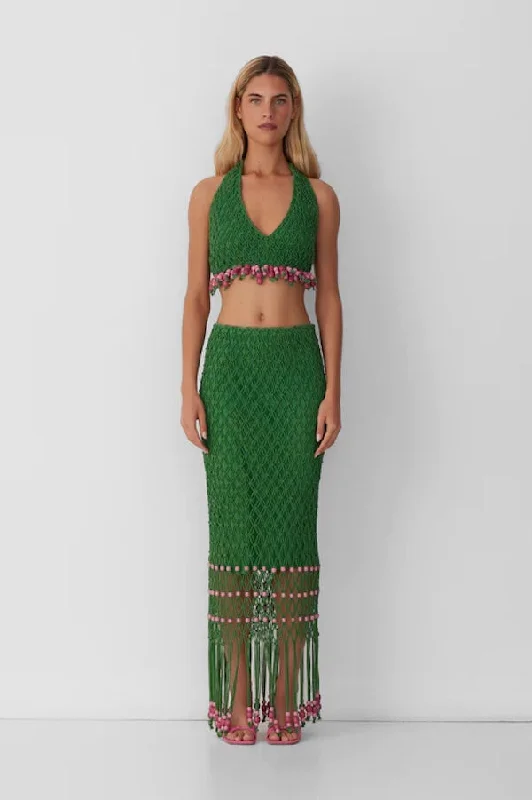 Reis Beaded Macrame Top Emerald