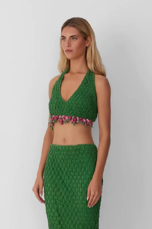 Reis Beaded Macrame Top Emerald