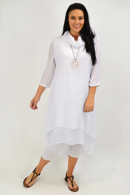 White Cowl Neck Tunic Dress